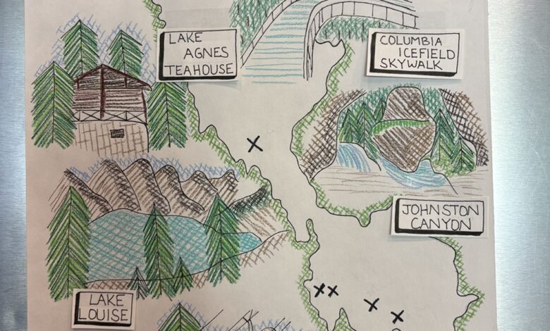Hand drawn poster of Banff and the top things to see there according to the author.