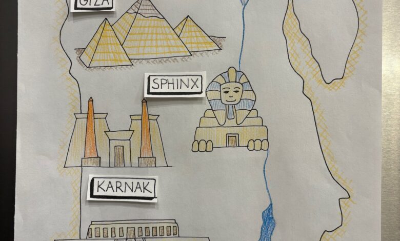 Hand drawn poster of Egypt and the top things to see there according to the author.