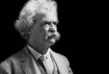 black & white portrait image of Mark Twain